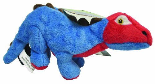 goDog Dinos Spike Squeaky Plush Dog Toy, Chew Guard Technology - Blue, Small
