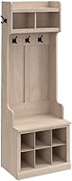 Bush Home Woodland 24W Hall Tree Shoe Bench with Shelves - White Washed Maple Entryway Mudroom Storage Organizer