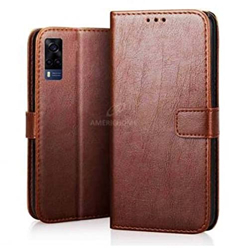 Image of Inside Rubber TPU with Card Pockets Magnetic Closure Protection Compatible with Vivo Y53S, V2058 (Brown)