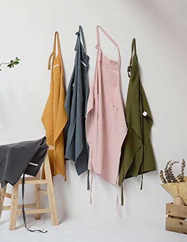 Adjustable Japan Nordic Style Soft Cotton Linen Apron With Four Pockets A Towel (Dark Gray) #TOP4