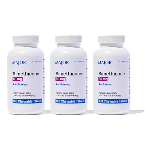 Major Simethicone Gas Relief 80 mg - Anti Flatulence, Bloating and Gas Pressure Aid - 100 Chewable Tablets (3 Pack)