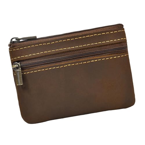 Monedero de piel de caballo viejo cartera duradera densa para rudimentos diarios Resistente al desgaste Doble Monedero plegable, marrón