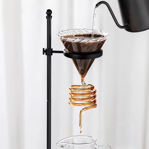 Pour Over Coffee Dripper with Metal Stand, Reusable Filter, Wooden Base, Cone Design for Home, Office, and Outdoor Brewing - Perfect Coffee Maker!