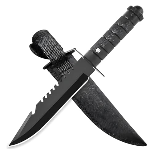 Image of HOME BUY Kitchen Knife with Cover | Premium Carbon Steel Black Knife for Kitchen Utility, Fruits, Vegetables, Meat | Portable Travel Essential for Home, Outdoor, Hiking, Car Use (Black, Set of 1) (zigzag pattern)