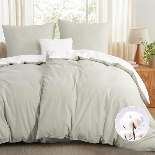 RUIKASI Bettwäsche 135x200 Baumwolle 4teilig - Bettwäsche-Sets 135x200cm Beige Wendebettwäsche 4tlg mit Reißverschluss, zweifarbige Bettbezüge 2er Set Beige und Weiß Cotton