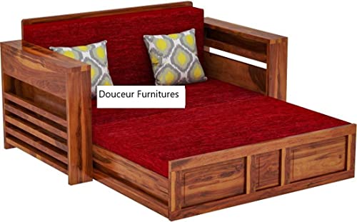Image of Douceur Furnitures Solid Sheesham Wood 2 Seater Sofas | Two Seater Sofa Bed for Living Room, Hotels, Restaurant, Apartment | Wooden Sofa Bed