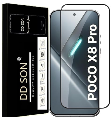 Image of DD SON Tempered Glass for Poco X8 Pro (6.59 Inch) With Installation Kit | 9H Edge to Edge Screen Protector | Black