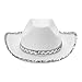 Juaugusep Western Cowboy Costume Set Bandana Wide Brim Western Style Sequins Cowgirl Hats & Tassel Scarf 2PCS Set for Party (White Sequin, 2Pcs)