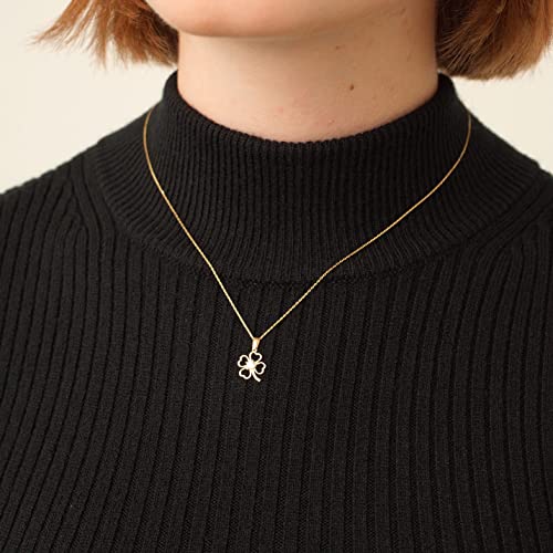 14K Solid Gold Clover Luck Necklace | 14K Yellow Gold Four-Leaf Clover Necklace For Women | Flower Pendant Necklace | Dainty Nature Themed Jewelry | Gifts For Christmas, 18" #TOP2