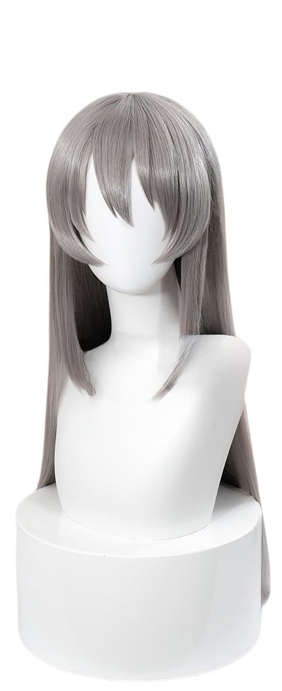 Women’s Gray Game Cosplay Wig Long Straight Loose Hair with Bangs High Temperature Silk Full Wig for Role Play
