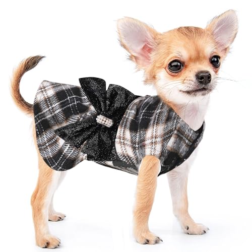 Dog-Clothes-for-Small-Dogs-Girl-Boy-Winter-Doggie-Sweater-Dress-Princess-Plaid-Dress-Dog-Outfit-Spring-Pet-Clothes-Puppy-Outfits-Apparel-Dress-M-Black-Plaid-10-15lb