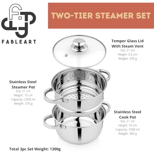 Image of Healthy Cooking Combo - Stainless Steel Steamer (2-Tier) & Induction-Base hard anodised Taper Frypan