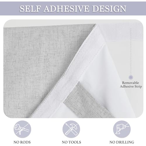 Image of RYB HOME 100% Blackout Curtains for Small Window, Linen Textured Blend Insulating Privacy French Door Curtains Tie Up Shades for Kitchen Storage Cabinet Basement, W 34 x L 40, Light Grey, 1 Panel
