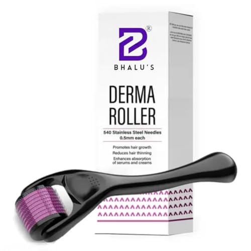 Image of BHALU'S Derma Roller 0.5mm for Face Acne Scars, Hair Regrowth, Skin Ageing | 540 Titanium Micro Needles | Reduces Fall, Stimulates Hair Follicles | Anti-Aging Scar Removal Treatment Facial Kit ( 1 Roller )