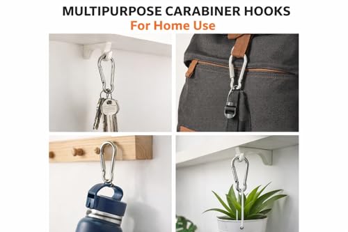 Image of Heavy Duty GI Carabiner Hook Screw Lock | High Tempered Galvanized Iron Snap Hook | Rust Resistant | Home Utility & Multipurpose Use (Pack of 4)