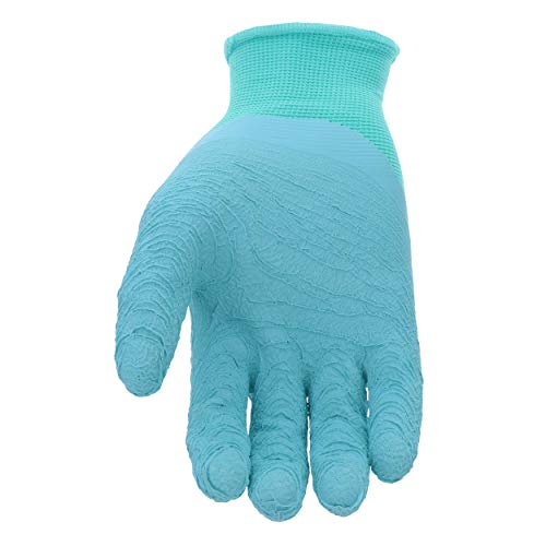 Miracle-Gro Mg30851 Durable Grip Gloves – [1 Pair, X Small] Blue/Floral, Crinkle Latex Dipped Gloves With Knit Shell #TOP3