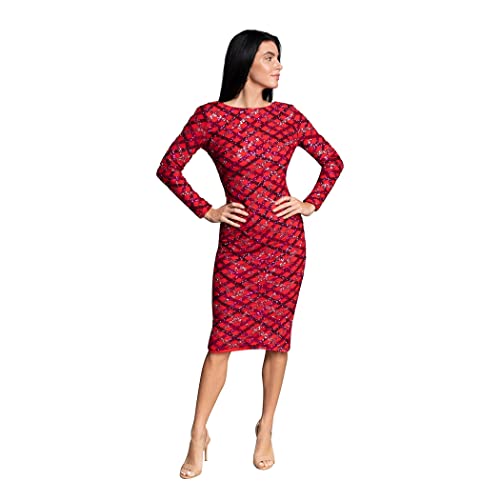Image of Dress The Population Womens Emery Long Sleeve Stretch Sequin Midi Sheath Ddr147