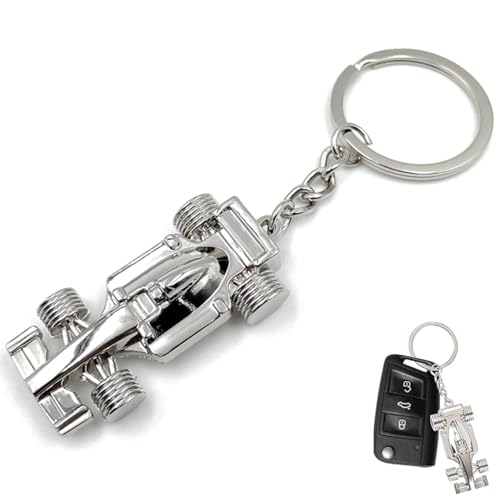 ZHAOYCSH Silver Racing Car Keyring – Metal F1 Keychain for Men, 3D Sports Car Model Key Ring for Racing Fans, Father’s Day, Birthday & Christmas – 1 PC Stylish Car Accessory