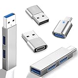 5 Pack USB Adapter and U-SB Hub Splitter Expander OTG Adapter (USBC to U-SB Adapter, USBA to USB-C Adapter, USB 3.0 Hub), US-B C Female to U-SB Male Adapter for iPhone Samsung PC Xiaomi Huawei etc