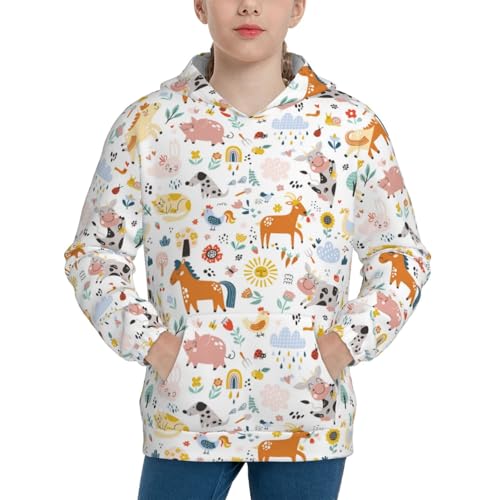 Cute Farm Animals Kids Pullover Hoodies Boys Sweatshirts Girls Athletic Clothes with Pocket