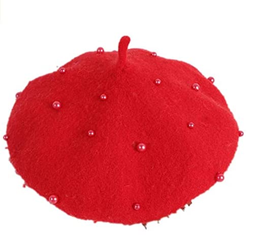 Kids Girl French Wool Pearl Berets Princess Warm Fashion Toddler Girls Cap Hats 2-6Y (Red, 2-6 Years)