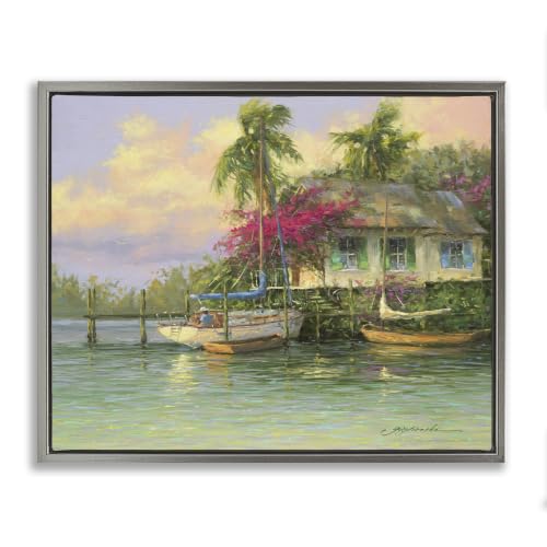 'Tropical Vacation Seaside House'| Floating Frame Canvas Art
