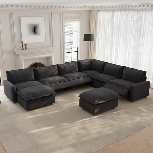 Image of 140.16 inch Power Reclining Sofa with Wireless Charging & Heated Seats,Smart Recliner Sectional Couch,Zero Gravity Recliner Sofa,Deep Seat Cloud Couch for Living Room Home Theater,Grey,8 Seats