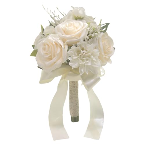 Ramo de rosas artificiales para boda blanco miniatura 5