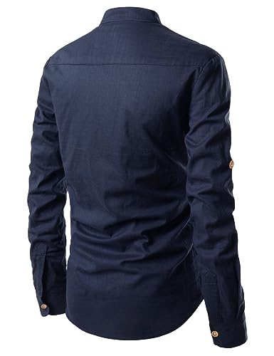 Image of Vida Loca Full Sleeve Mandarin Collor Cotton Casual Slim Fit Shirt for Men's