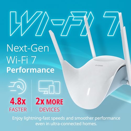Image of D-Link BE9500 Tri-Band Wi-Fi 7 Smart Router (R95) - Sculptured-Wing Design, 2.5 GbE, Self-Optimizing Mesh, Multi-Link, Multi-Gig, Parental Controls, Alexa /Google Ready