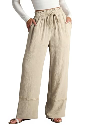 Dokotoo Womens Fall Boho 2025 Casual Wid Leg Lace Pants High Waisted Drawstrings with Pockets2