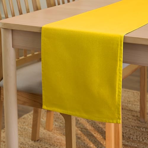 Image of Encasa XO Table Runner for 4 to 6 Seater | Cotton Canvas Fabric | Size 13x72 in | Sunbeam Yellow Solid Color | Machine Washable & Durable