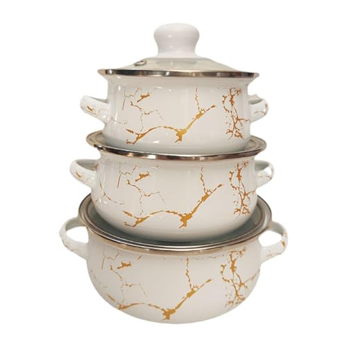 NonMiFyR Juego de 3 Esmaltadas, Olla de Cocción Lenta, Resistente Al, Multiusos con Tapa, Olla para Sopa, Ideal para Despedidas de Soltera, Cocinas