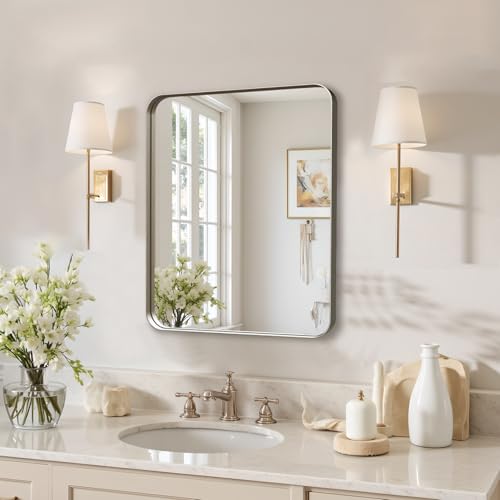 Image of Kosmonia 20 inchx16 inch Bathroom Mirror, Rounded Rectangle Vanity Mirror