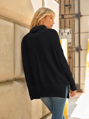 Lillusory Oversized Sweaters Women Long Turtleneck Turtle Neck Tunic 2024 Trendy Mock Pullover Batwing Sweater Tops Wear Leggings Black thumb #4