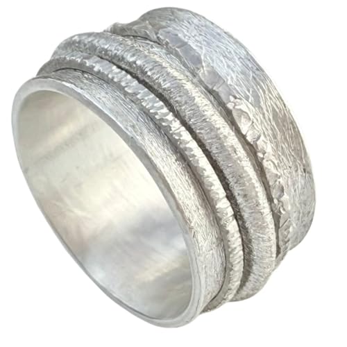 Tiljon Breiter matter Ring 925er Silber mit drehbaren...