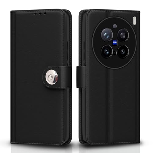 Image of Pikkme Flip Cover Leather Finish | Inside TPU with Card Pockets | Wallet Stand and Shock Proof | Complete Protection Button Flip Case for Vivo X200 Pro 5G(Black)