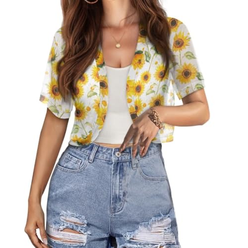 Image of Womens Short Sleeve Cardigans Lightweight Summer Cardigan Trendy Bolero Shrug Cute Floral Cardigan Sheer Bolero
