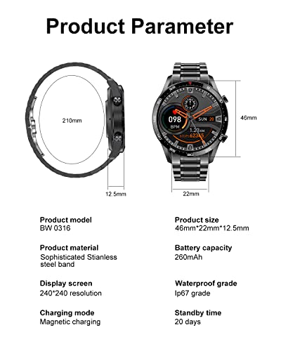 LIGE Smartwatch Herren Bluetooth-Anruf Aktivitätstracker Fitnessuhr Telefonfunktion mit Herzfrequenz Schlafmonitor IP67 Wasserdicht Sportuhren für Männer mit Android iOS Handys, Schwarz Edelstahl