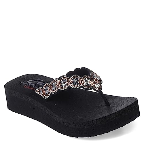 Skechers Damen Vinyasa-Bindu Slides, Schwarzer Mitobuck-Steinbesatz, 40 EU