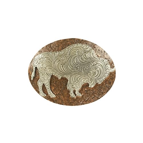 Nocona Mens Silver Bull Oval Hammered Edge Buckle
