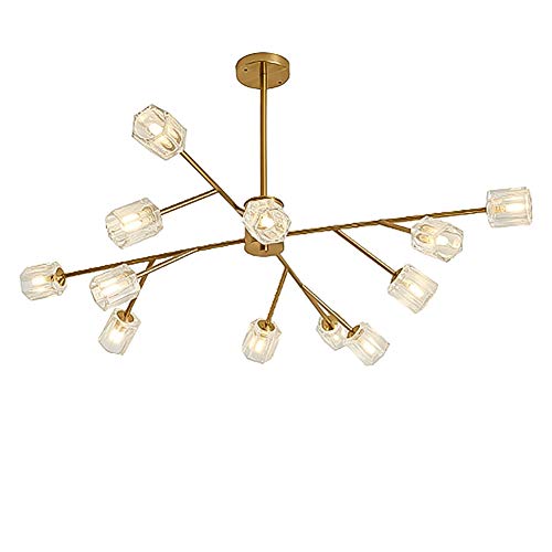 Spoutnik Vintage en métal doré 18 lumières : plafonnier chic en verre hexagonal pour salon