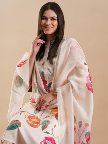 Image of GoSriKi Women's Rayon Blend Straight Printed Kurta with Pant & Dupatta