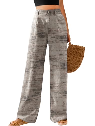 Image of Feiersi Womens Casual Wide Leg Pants High Waisted Button Down Straight Long Trousers Palazzo Pants
