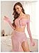 SHENHE Women's 3 Piece Mesh Sheer Lingerie Set Off Shoulder Crop Tops Maxi Skirt Set with Thong Pink Medium