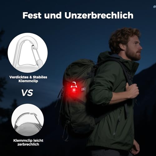 MonHall LED Blinklicht Schulranzen,2er Reflektoren Licht für Schulranzen Kinder mit 4 Modi, USB Aufladbar IP68 Wasserdicht Sicherheitslicht für Rucksack Haustier Nachtläufer Bergsteiger(Weiß)