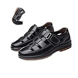 POIOZXD Heren holle sandalen heren dichte teen visser sandalen leer lichtgewicht antislip ademend verstelbare wandelschoenen casual wandelen atletische sandaal voor sport outdoor, Zwart, 9.5 UK Wide