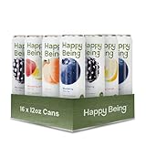 Happy Being White Tea Variety Pack – Blueberry, Blackberry, Peach, Raspberry Lemon, Antioxidant & Polyphenol Rich, Infused with Turmeric, Elderberry, Caffeine Free, Plant-Based, Low Sugar & Low Calorie Drinks, 12oz (16 Pack)