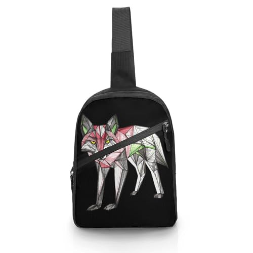 Geometric Fox Chest Bag Foldable Crossbody Unisex Pack Travel Hiking Adjustable Shoulder Straps Sling Bags
