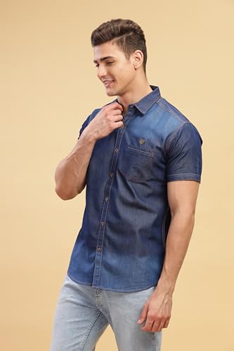 Image of Kuons Avenue Men's Denim Casual Shirt | Regular Fit | Half Sleeves | Spread Collar | Stylish Denim Shirt for Men